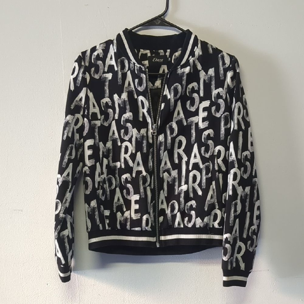Etam Paris Y2K Black and White Letter Print Jacket, Size 38